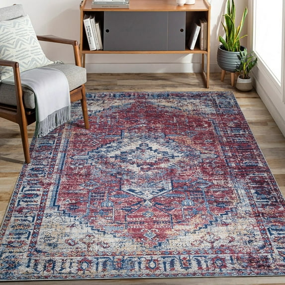 Rose Traditional Red Area Rug Rectangle 3' x 5' Rectangle