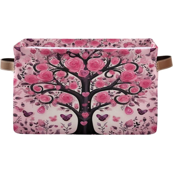 Rose Tree Foldable Storage Basket for Shelves, Collapsible Sturdy Storage Bin with Handles, Canvas Storage Cube for Organizing Closet 1PC Home Decor