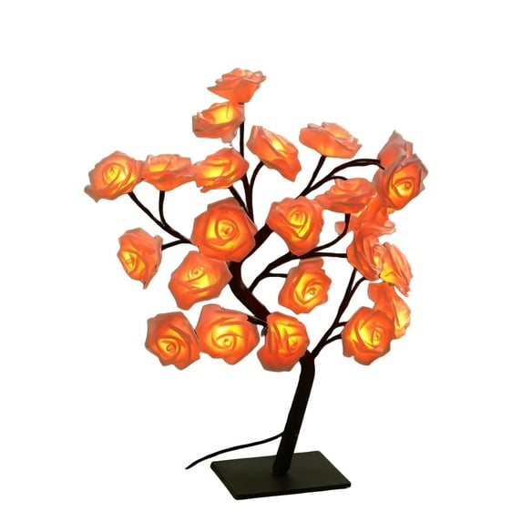 Valentine's Day Rose Tree Lamp, 24 LED Pink Flower Lamp, USB Operated Lighted Tree for Mother’s Day Christmas Decor