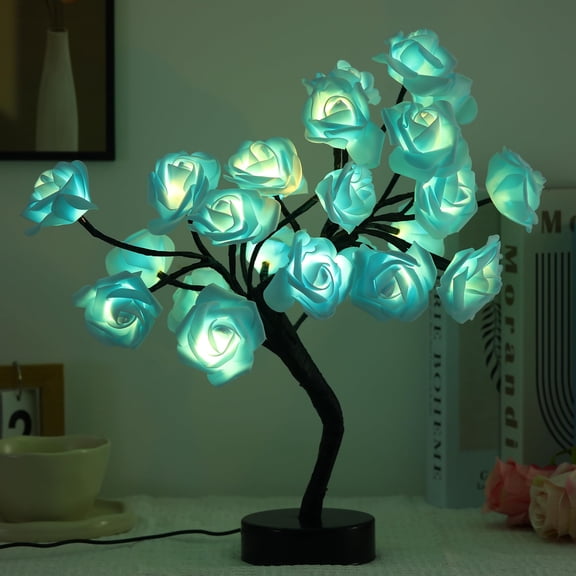 Rose Tree Lamp, LED Rose Tree Table Lamp, USB/Battery Powered, Artificial Bonsai Flower Night Light, 24 Warm White LED Lights for Mom Girls