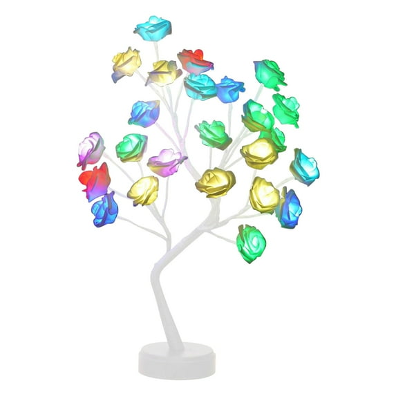 Rose Tree Lamp under $5! Xqxayjr Rose Flower Table Lamp, LED Bonsai Tree Light with 24 Roses, USB Battery Operated Desk Lamp for Home Bedroom Decor