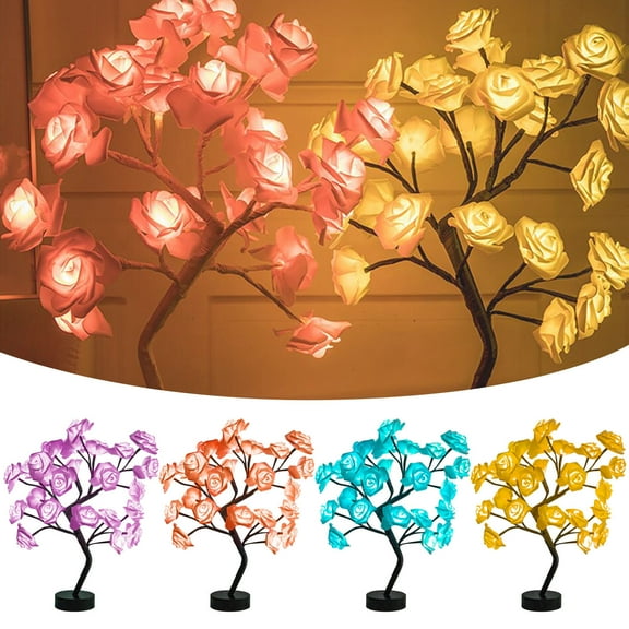 Rose Tree Light, LED Rose Flower Tree Lamp with Adjustable Branch, USB Powered, Colorful Lighted Tabletop Tree Decorative Night Light for Home Party Holiday Decor