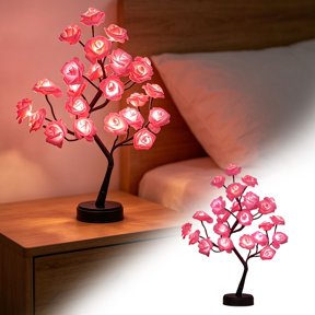 Rose Tree Light, Light Up Rose Tree, Rose Flower Table Tree Light Desk Top Bonsai Lighted Tree USB Plug Powered Tree Table Lamp Rose Flower for Valentines