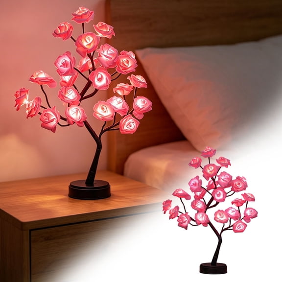 Rose Tree Light, Light Up Rose Tree, Rose Flower Table Tree Light Desk Top Bonsai Lighted Tree USB Plug Powered Tree Table Lamp Rose Flower for Valentines
