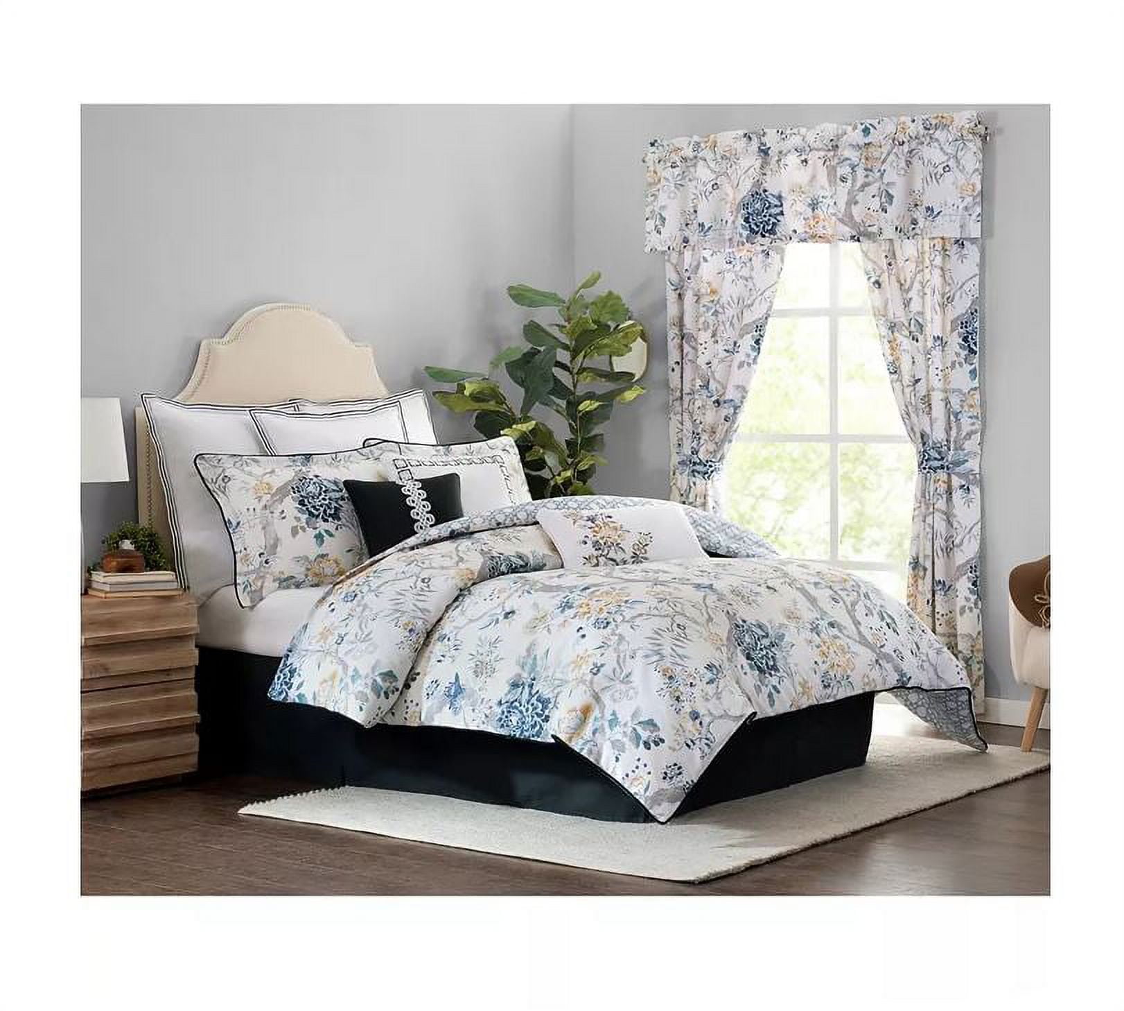 Blue Floral Cotton Queen Reversible Comforter Set