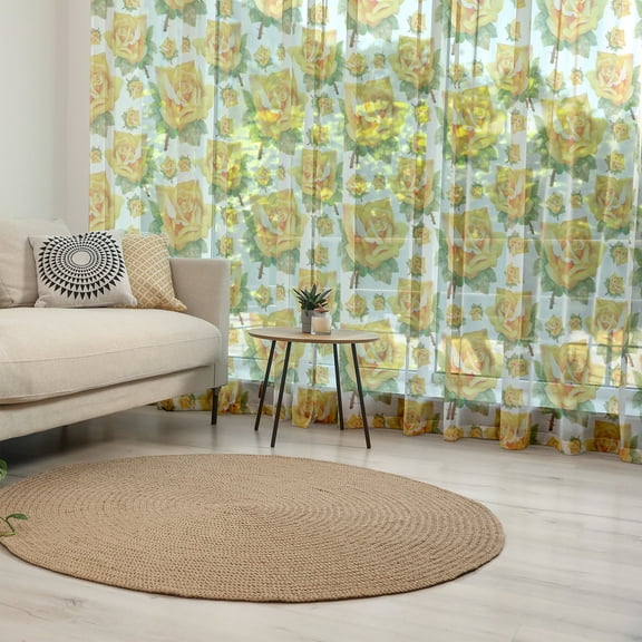 Rose Tulle Curtains with Rod Pocket, Botanical Pattern with Roses Natural Beauty Theme Aquarelle Summer Bouquet, Sheer Drape for Wedding Party 2 Panels, 7 Sizes, Multicolor, by Ambesonne