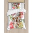 thumbnail image 1 of Rose Twin Size Duvet Cover Set, Tender Blossoms with Hand Drawn Style Watercolor Skull Figure Mexican Festive Gothic, Decorative 2 Piece Bedding Set with 1 Pillow Sham, Multicolor, by Ambesonne, 1 of 3