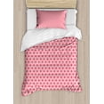thumbnail image 1 of Rose Twin Size Duvet Cover Set, Traditional Japanese Rhombus Pattern with Small Flowers Kimono Motif, Decorative 2 Piece Bedding Set with 1 Pillow Sham, Rose Dark Coral and White, by Ambesonne, 1 of 3