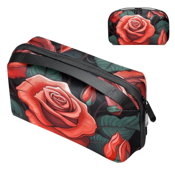 Rose USB Travel Organizer Case Small for Electronic Devices - Oxford Cloth Waterproof Travel Cord Charger Organizer 5.9x9.44x3.14 in