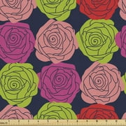 Ambesonne Rose Fabric by the Yard Upholstery, Bouquets of Valentine's Day, 3 Yards, Lime Green and Multicolor