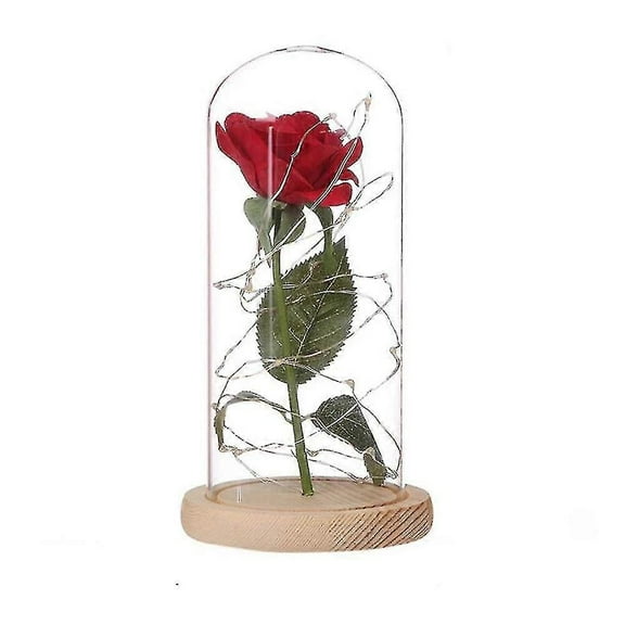 Rose Vase Beauty Table Lamp Red Rose With Led Light Glass Dome Valentine's Day Gift