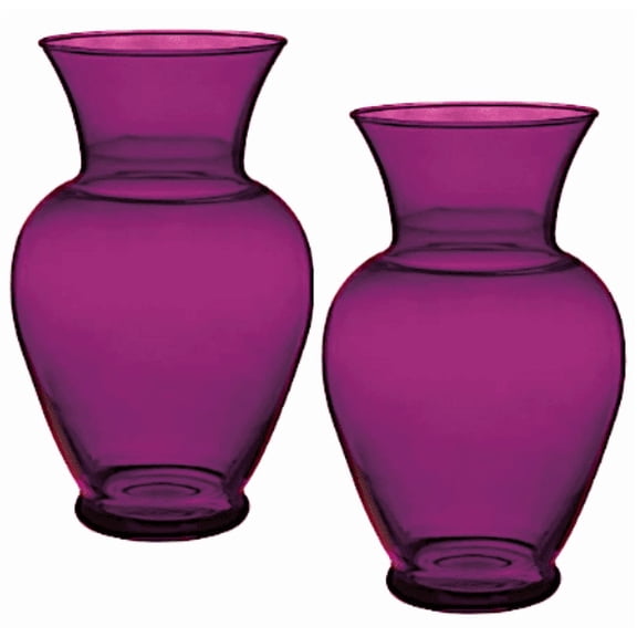 Rose Vase, Colored Glass, 10 5/8 Inch, Classic Contoured Design, 2 Piece Set-PURPLE