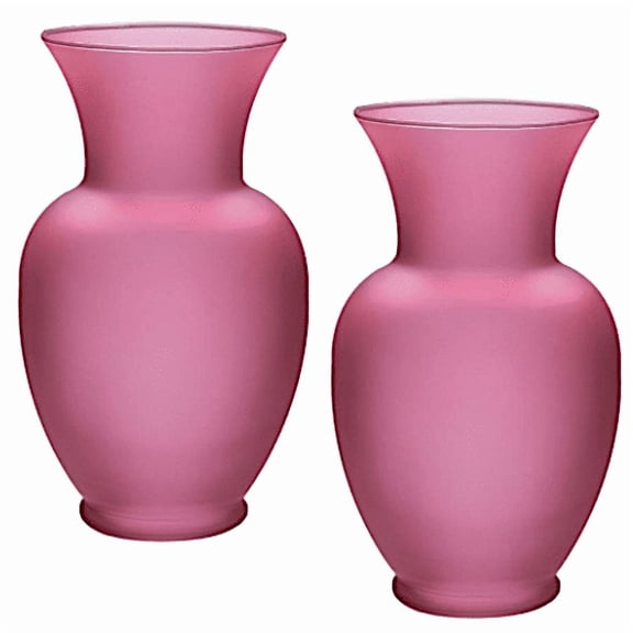 Rose Vase, Colored Glass, 10 5/8 Inch, Classic Contoured Design, 2 Piece Set- Pink