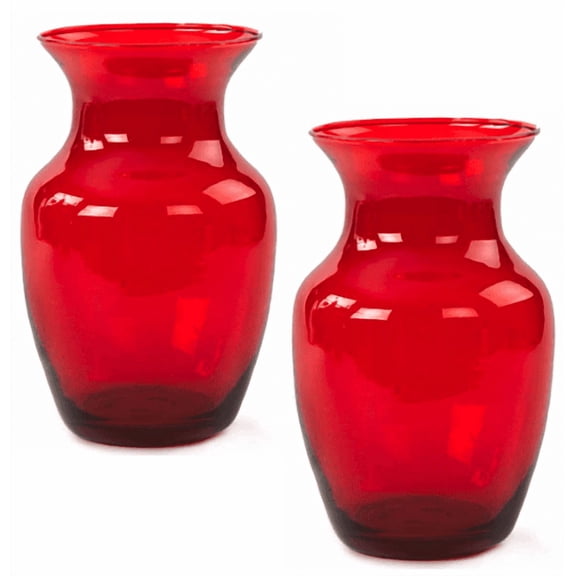Rose Vase, Colored Glass, 10 5/8 Inch, Classic Contoured Design, 2 Piece Set-Ruby Red
