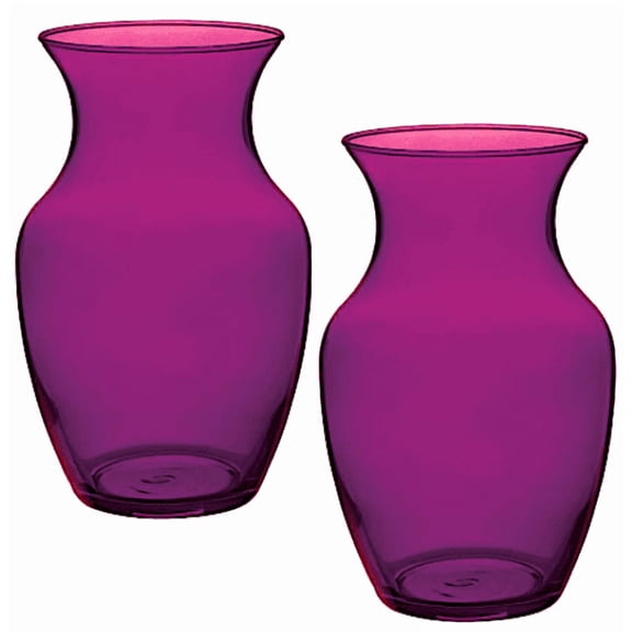 Rose Vase, Colored Glass, 8 Inch Classic Contoured Design, 2 Piece Set (2, Purple Pansy, 8 Inch)
