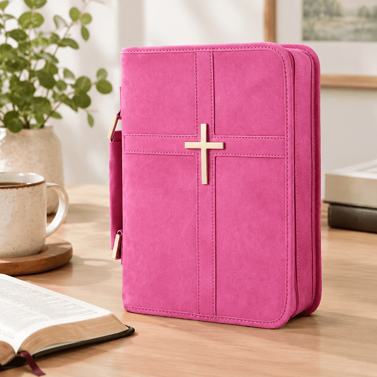 Rose Vegan Leather Book Cover Case with Cross Design, Fits Standard ...