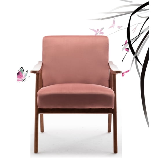 Rose Velvet Accent Chair, Mid-century Modern Flair, Solid Wood Frame, Extra Seating For Compact Living Areas Chair With Upholstery, Petite Spaces
