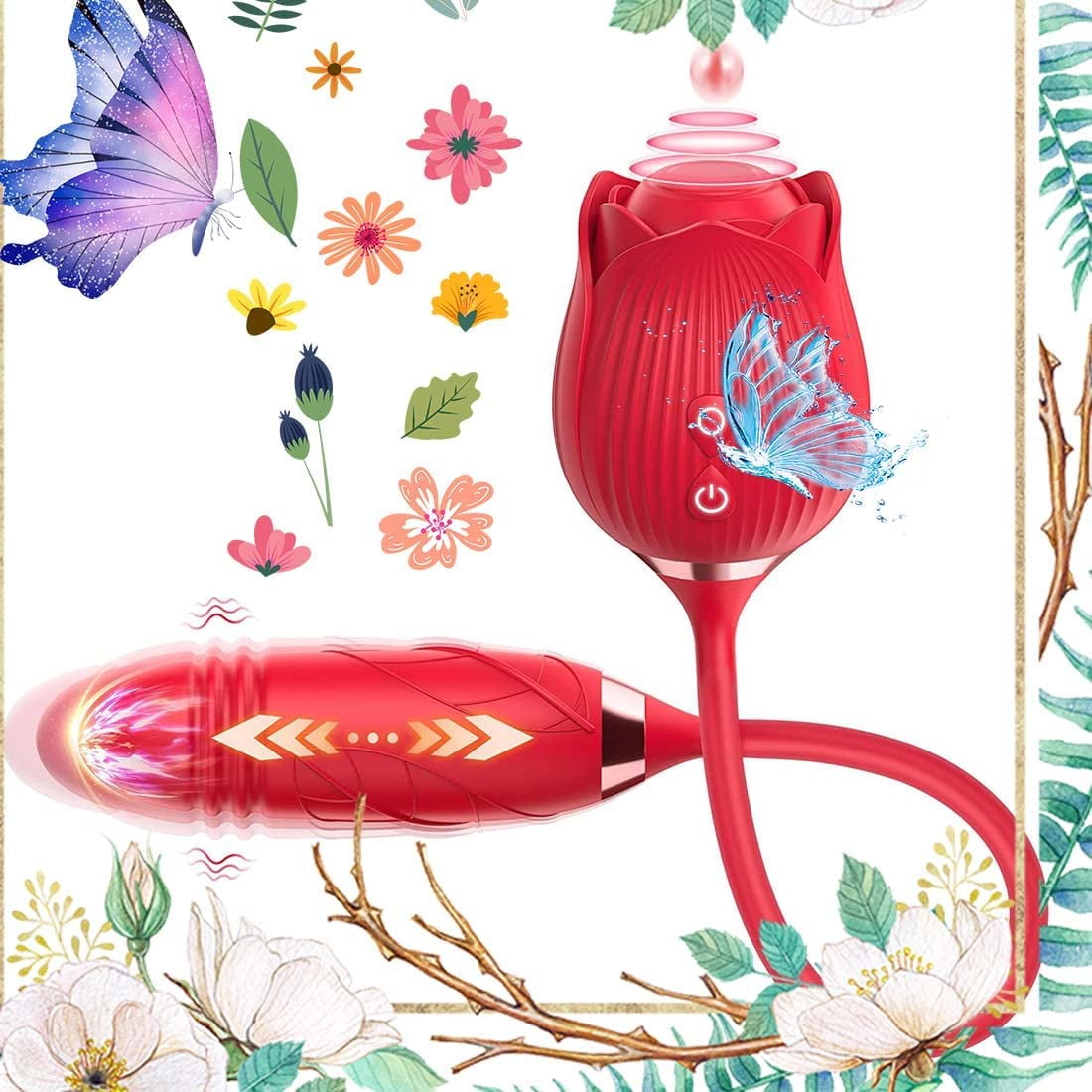 Rose Vibrator Sex Toys for Women, G Spot Dildo with Vibrating Egg, Clit Stimulator for Adults Couples (Red)