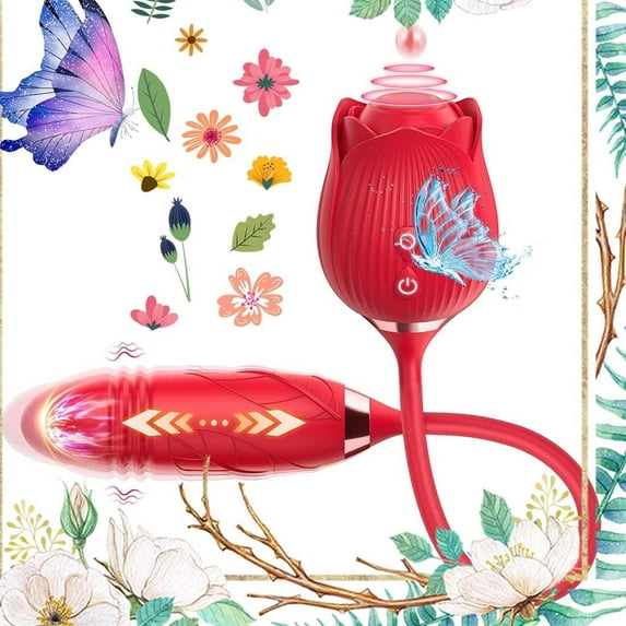 Rose Vibrator Sex Toys for Women, G Spot Dildo with Vibrating Egg, Clit Stimulator for Adults Couples (Red)
