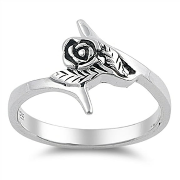 Rose Victorian Style Flower Leaf Ring .925 Sterling Silver Band Jewelry Female Male Unisex Size 7