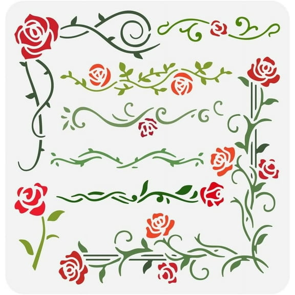 Rose Vine Painting Stencil 11.8x11.8 inch Vine Border Drawing Stencil Rose Flower Stencil Plant Theme Craft Stencil