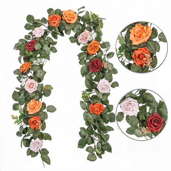 Rose Vine Silk Floral For Home Wedding Party Wall Hanging Faux Arrangement Creative Easter St. Patrick's Day Wreath Decorations Orange 175cm