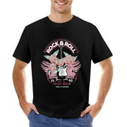 Rose Vintage Guitar And Eagle Wing Rock And Roll Vintage T-shirt Mens Cotton Classic Crewneck Short Sleeve Tees Unisex Black 4XL