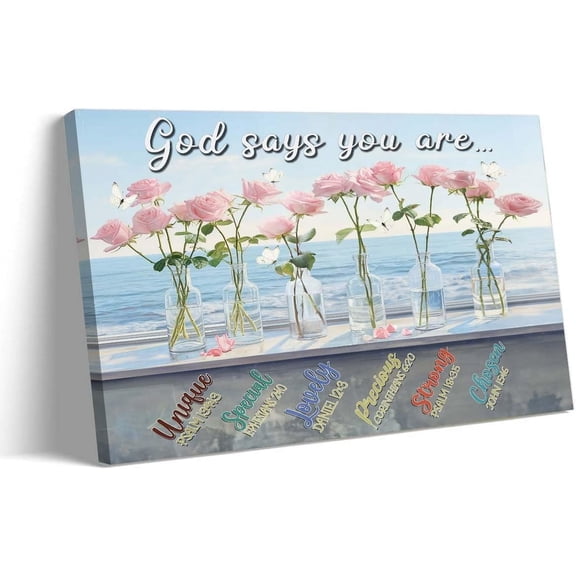 Rose Wall Art God Says You are Canvas Inspirational Poster Framed Bible Scripture Wall Art Floral Poster 12x18 inches