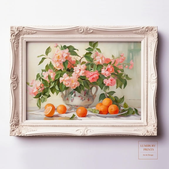 Rose Wall Art, Orange Wall Art, Botanical Kitchen Print, Romantic Floral Print, Vintage Flower Art, Cottage Floral Decor, Home Decor UNFRAMED Poster, Wall Art for Decor, Present, 24x36