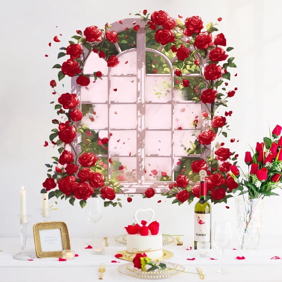 Rose Wall Decals Flowers Window Decorative Stickers Vinyl Peel and Stick Removable Wall Art Murals for Bedroom Living Room Decor 21.6"x22.3"