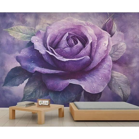 Rose Wall Mural Purple - Elegance Flower Wallpaper For Living Room Bedroom, Rose Mural 55"W x 28"H (Not Peel and Stick)