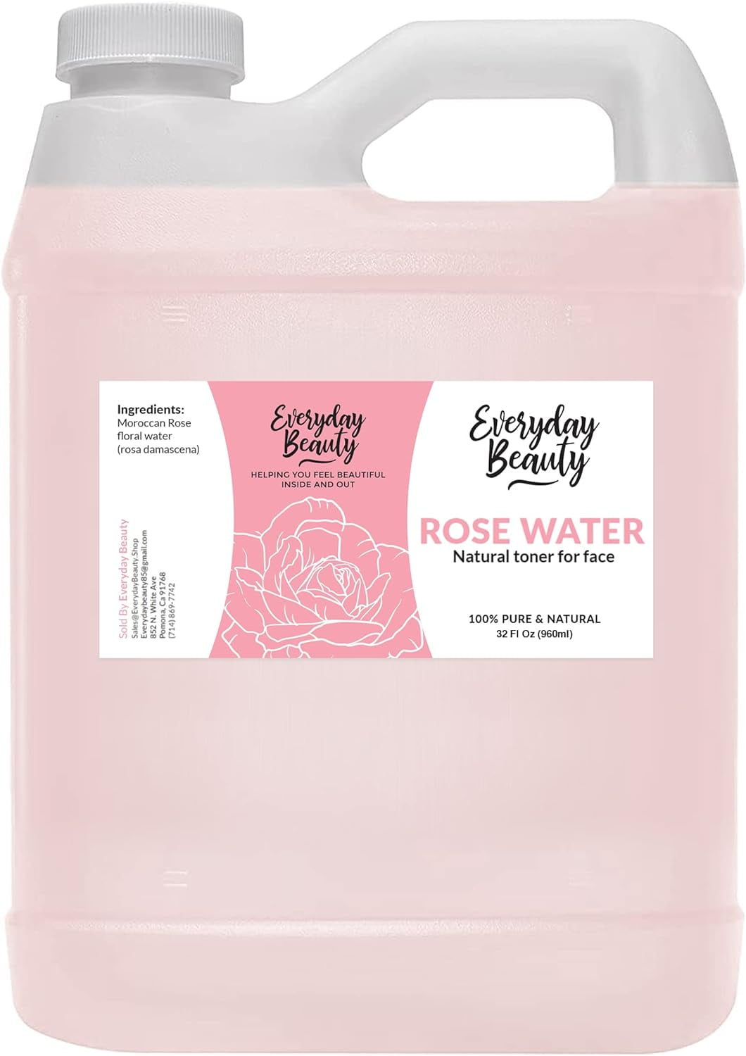 Rose Water Facial Toner - Alcohol-Free Vegan All Natural Refreshing for Face and Hair - Uplifts, Calming & Soothing for All Skin Types - 32oz