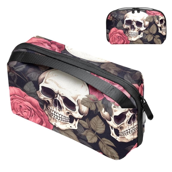 Rose Waterproof Oxford Cloth PC Case Travel Organizer Charge Cord Storage Box, 5.9x9.44x3.14 in, Black