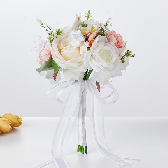 Rose Wedding Bouquets for Bride Bridesmaid, Blush Pink Wedding Artificial Roses Flowers for Wedding Bouquets Ceremony, Anniversary