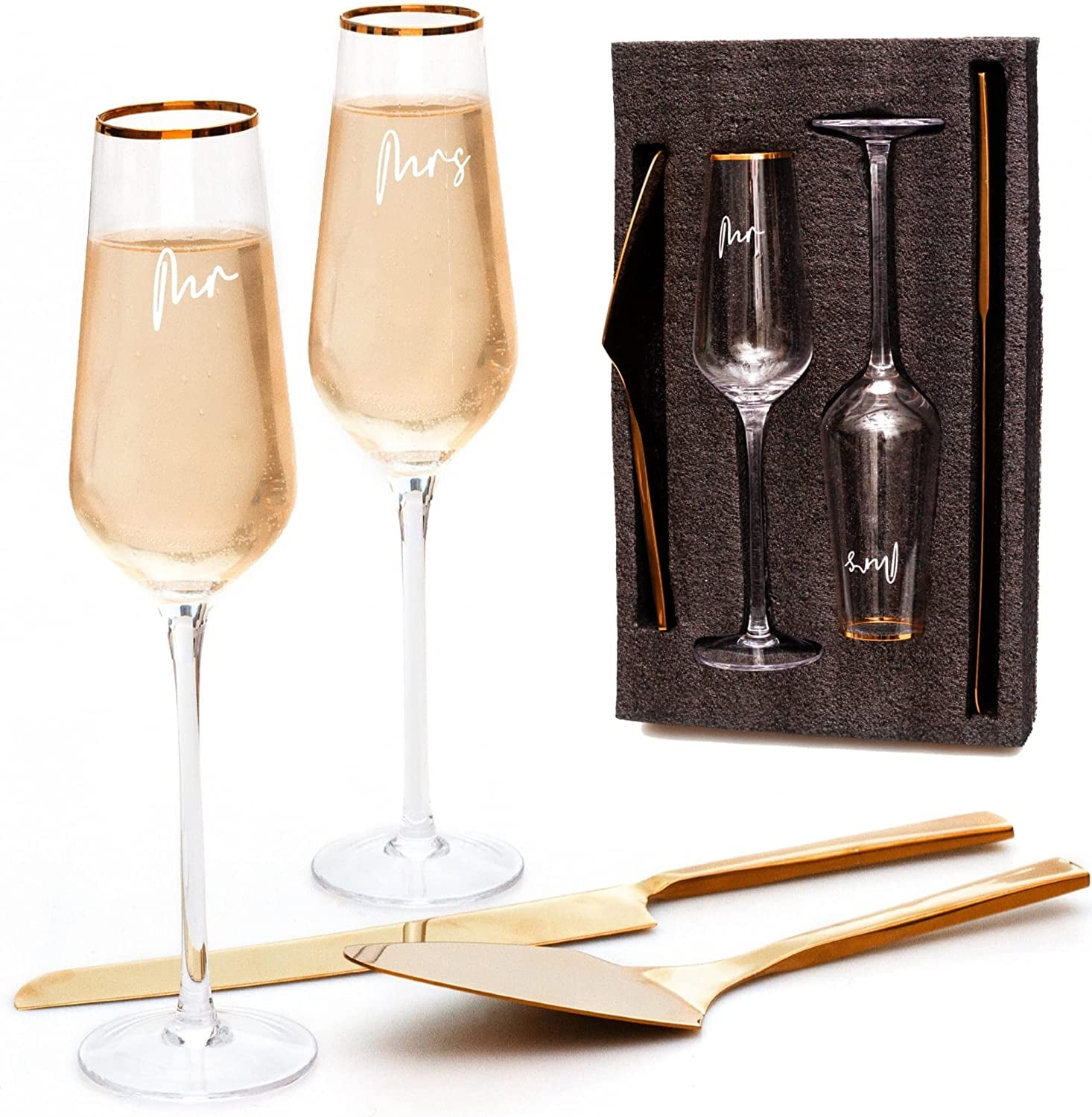 Rose Wedding Cake Knife Server Set And Toasting Flutes Reception