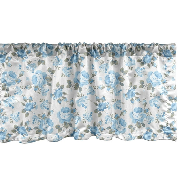 Ambesonne Rose Valance Pack of 2, Pastel Blue Tones Flowers Art, 54"X18", Pale Azure Blue White