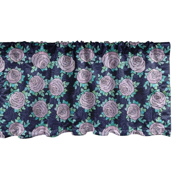 Ambesonne Rose Valance Pack of 2, Romantic Rose Flower Blossoms, 54"X12", Indigo Aqua Lilac