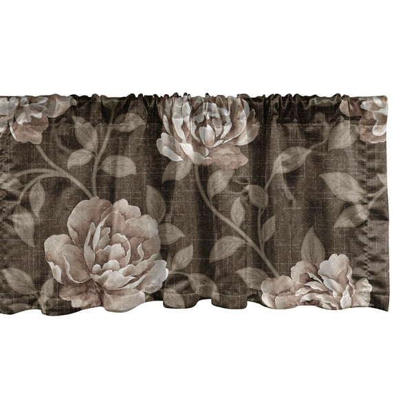 Rose Window Valance, Retro Themed Weathered Effect Vintage Romantic Classic Flowers on Scratch Motif, Curtain Valance for Kitchen Bedroom with Rod Pocket, 54" X 18", Brown and Umber, by Ambesonne