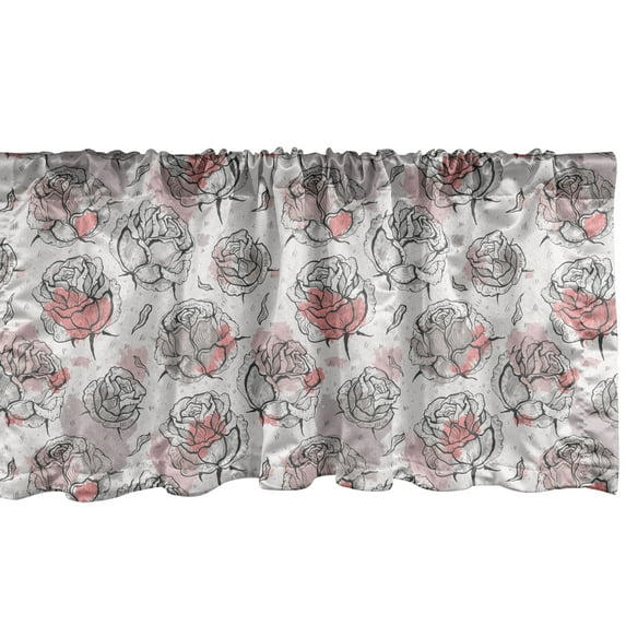 Ambesonne Rose Window Valance, Pastel Paint Blots Flowers, 42" x 12", Pale Rose Coral Grey