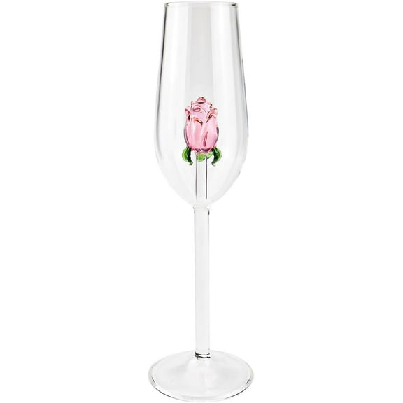 Rose Wine Glass with Rose Inside,Unique Flower Wine Goblet Cocktail Glasses Crystal Champagne Flutes Red Wine Glass for Wedding, Birthday