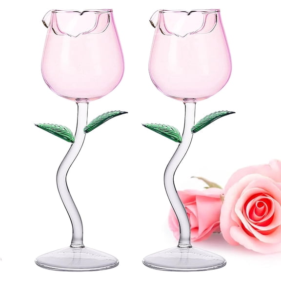 Rose Wine Glasses Set of 2 Creative Goblet Champagne Flutes Classy Red Glass, Ideal Gifts for Housewarming, Wedding, Birthday Celebrations