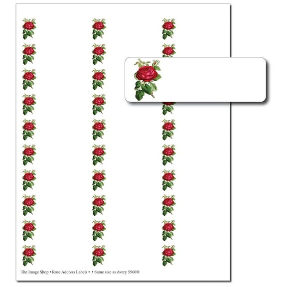 Rose With Leaves Address Labels - 1" x 2-5/8" - 30 per Sheet - Total of 150 Labels (oal985)
