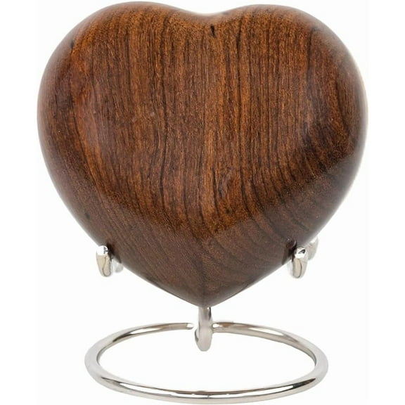 Rose Wood Heart Urn Keepsake for Human Ashes Adult Male, Female - Small Heart Urn with Stand Holds: 3 Cu in Ashes - Handcrafted Heart Shaped Mini Urns - Cremation Urns for Women & Men