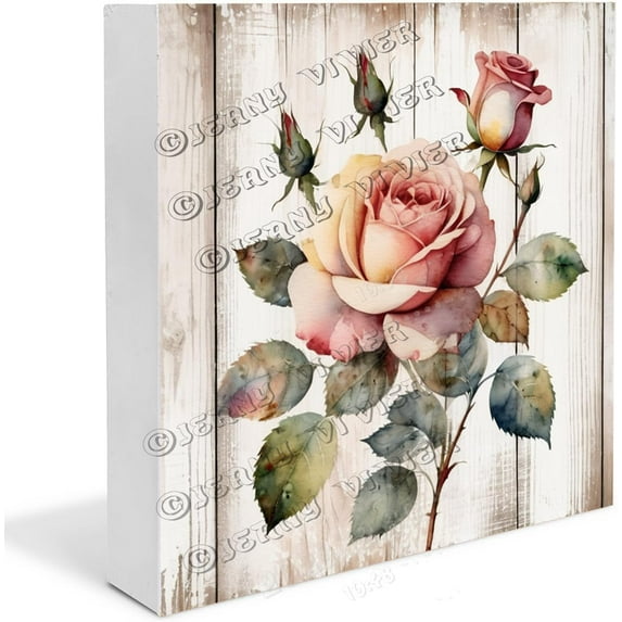 Rose Wooden Box Sign Rose Gifts Funny Man Cave Decor Rose Table Decor Small Centerpieces for Shelf Wood Block Signs For Shelf Desk Decoration 5x5 In