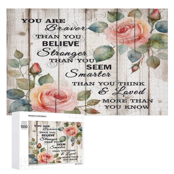 Rose Wooden Sign French Country Flower Decor For Home Office Bedroom Kitchen Bathroom Wall Decor 1000 PCS Funny Wood Puzzles Rose Wooden Wall Art Decorative Sign 19.7"x29.5"
