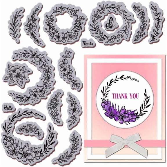 Rose Wreath Corner Cling Rubber Stamp 8.7"x7" Garland EVA Stamps Embossing Stamp Seal Rubber Stamps