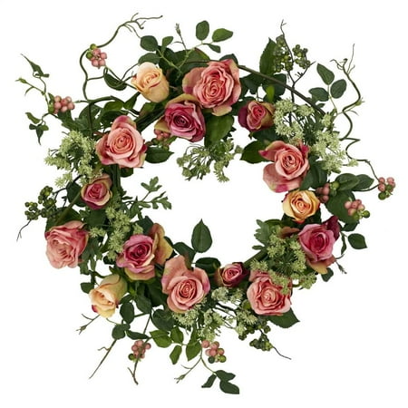 Nearly Natural 20" Rose Wreath - Peach