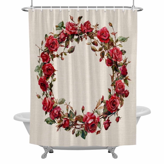 Rose Wreaths Shower Curtain for Bathroom, Natural Plant Waterproof Cloth Fabric Bathroom Accessories Set with 12 Rust Proof Plastic Hooks, 72"x78"
