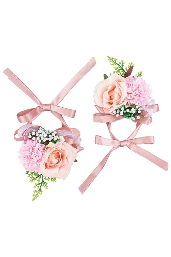 Rose Wrist Corsage Pink Bridesmaid Wrist Corsage Bracelet 2 Pack Prom Corsage Wristlet Bridal Wrist Corsages for Wedding