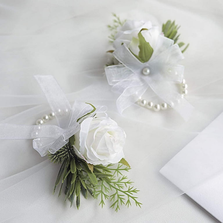 Rose Wrist Corsage Wristlet Band Bracelet and Men Boutonniere Set for Wedding Flowers Accessories Prom Suit Decorations C